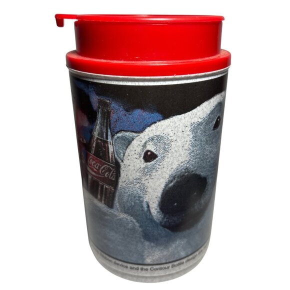 Vintage 1993 Coca-Cola Polar Bear Travel Mug With Red Lid & Handle - Picture 1 of 11